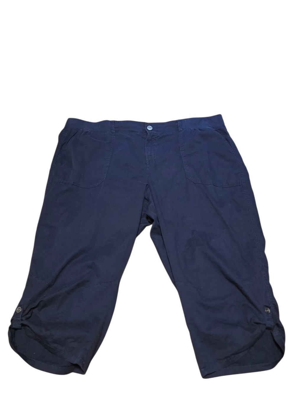 EVRI Navy Blue Lightweight Cotton Spandex Capris Elastic Waist Size 24W VGUC